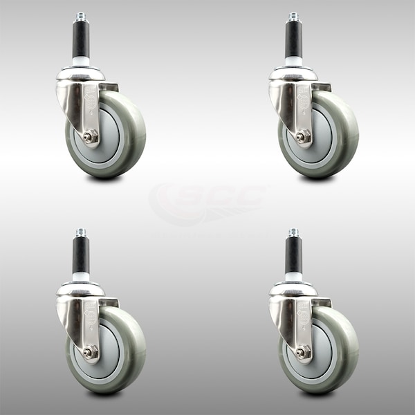 Service Caster 4 Inch 316SS Gray Polyurethane Swivel 7/8 Inch Expanding Stem Caster Set SCC SCC-SS316EX20S414-PPUB-78-4 - main